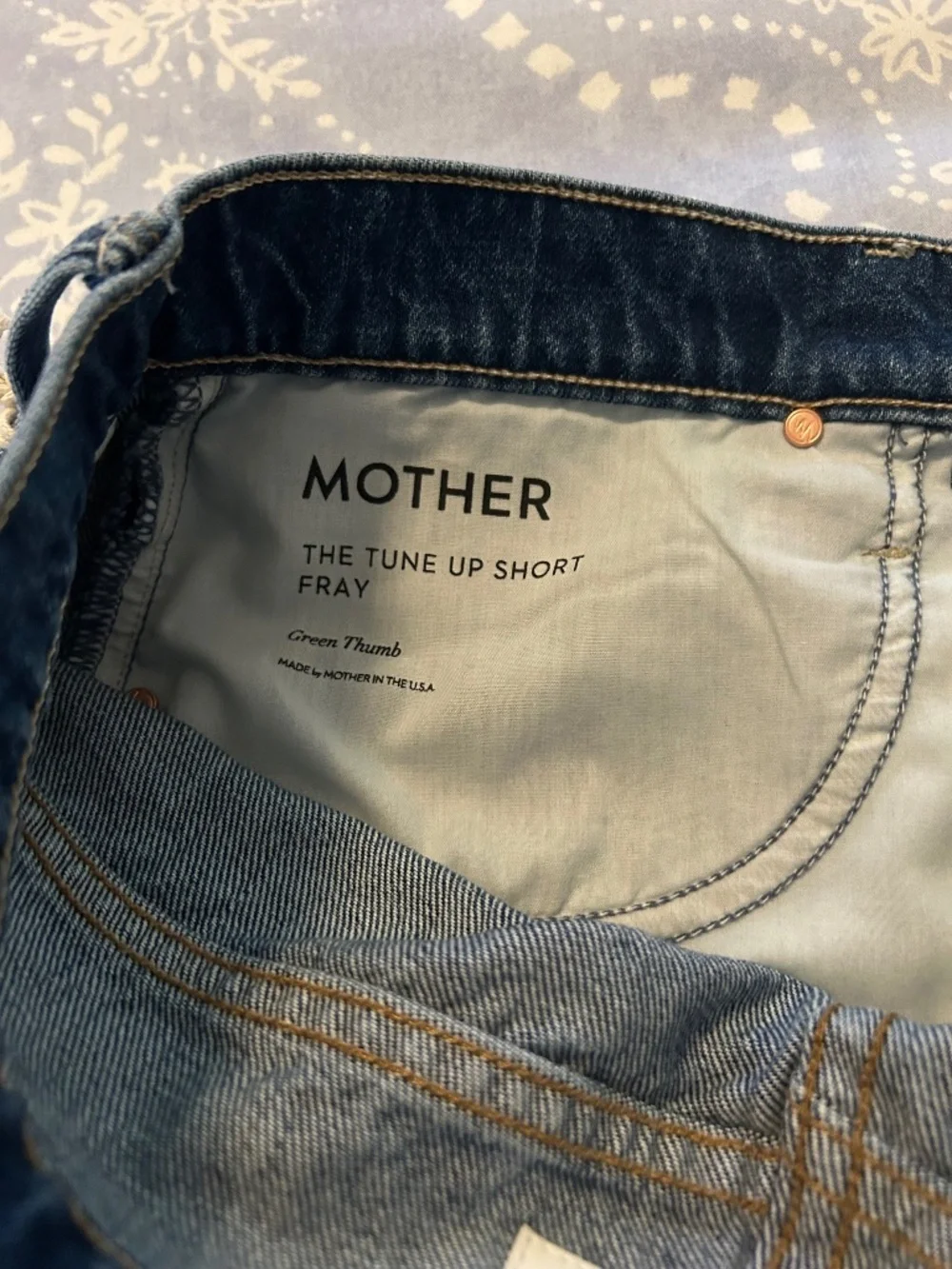 NWT MOTHER The Tune Up Short Fray Green Thumb w/ Cherries Denim Shorts Size 33